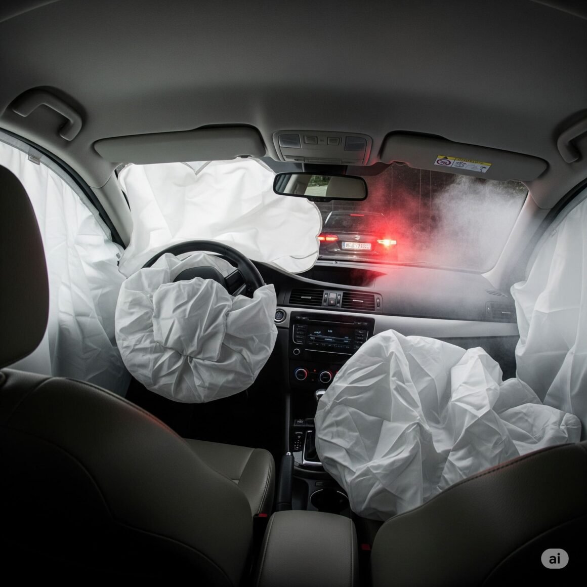 Airbags in a car are deployed due to an accident